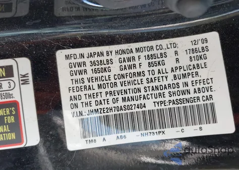 2010 Honda Insight Ex from USA, damaged, VIN JHMZE2H70AS027404